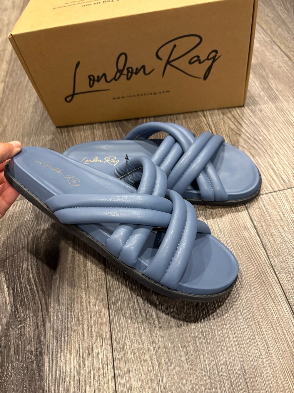 Women’s Blue Padded Crisscross Slide Sandals
